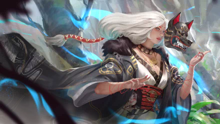white hair long hair kimono spirit fantasy sorceress HD Desktop Wallpaper | Background Image