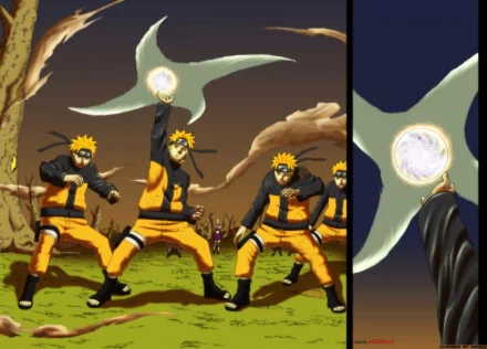 A vibrant HD wallpaper featuring Naruto Uzumaki and Ino Yamanaka from the anime Naruto, showcasing dynamic action and intense moments in a vivid landscape.