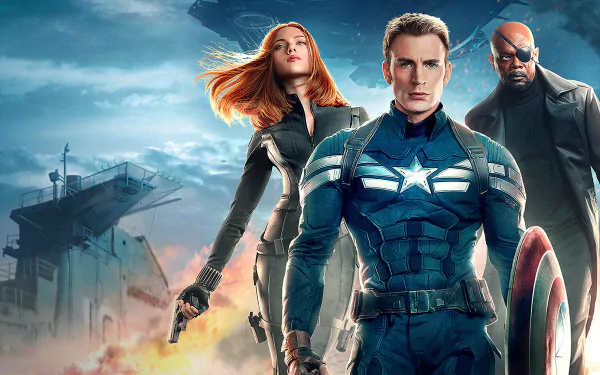 Samuel L. Jackson Scarlett Johansson Chris Evans Nick Fury Black Widow Captain America movie Captain America: The Winter Soldier HD Desktop Wallpaper | Background Image