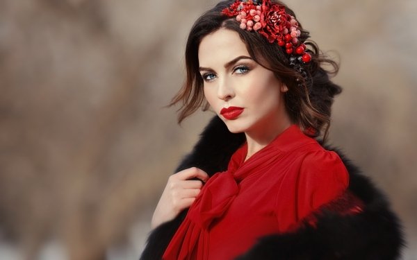 Women Model Brunette Depth Of Field Lipstick Blue Eyes HD Wallpaper | Background Image