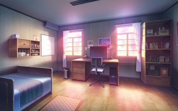 Anime Room Bed Desk Computer Chair Window HD Wallpaper | Background Image