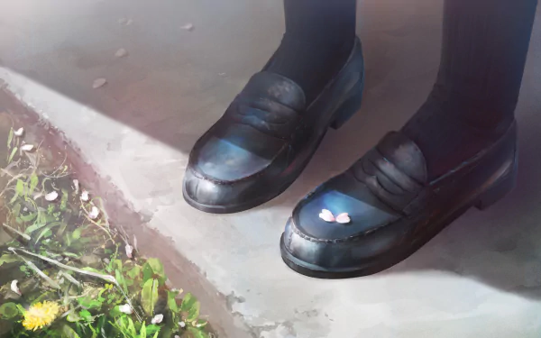  Anime girl shoes with a cherry blossom petal by まんぷくア