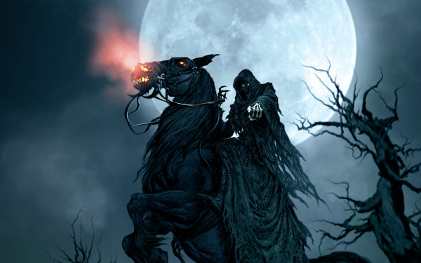 Oscuro Grim Reaper Fantasía Caballo Luna Fondo de pantalla HD | Fondo de Escritorio