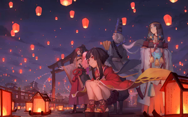 Abe no Seimei (Onmyoji) Yaobikuni (Onmyoji) Minamoto no Hiromasa Kagura (Onmyoji) Anime Onmyoji HD Desktop Wallpaper | Background Image