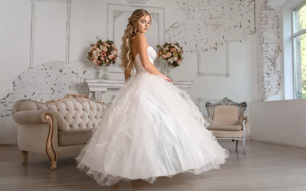 white dress wedding dress long hair woman bride HD Desktop Wallpaper | Background Image