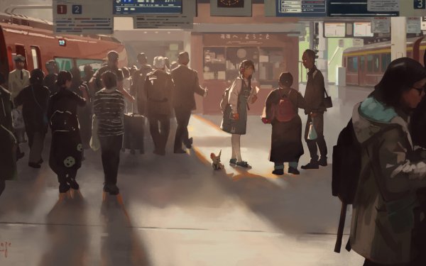 Anime People Train Station HD Wallpaper | Background Image