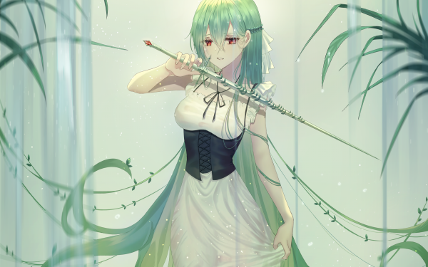 Anime Original Sword Green Hair HD Wallpaper | Background Image