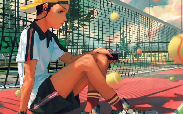 tennis court tennis ball earbuds Anime boy anime boy HD Desktop Wallpaper | Background Image