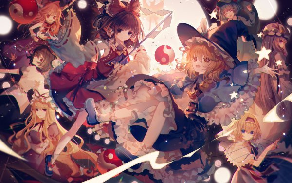 Anime Touhou Reimu Hakurei Marisa Kirisame Yukari Yakumo Suika Ibuki Aya Shameimaru Nitori Kawashiro Patchouli Knowledge Alice Margatroid HD Wallpaper | Background Image