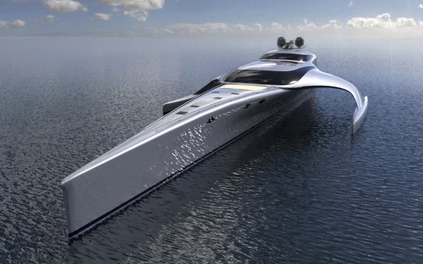 A sleek, modern yacht glides effortlessly over calm waters under a bright sky, captured in stunning detail for an HD PC desktop wallpaper and background.