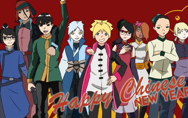 Chinese New Year Inojin Yamanaka Shikadai Nara Chōchō Akimichi Sarada Uchiha Boruto Uzumaki Mitsuki (Naruto) Metal Lee Iwabe Yuino Denki Kaminarimon Anime Boruto HD Desktop Wallpaper | Background Image