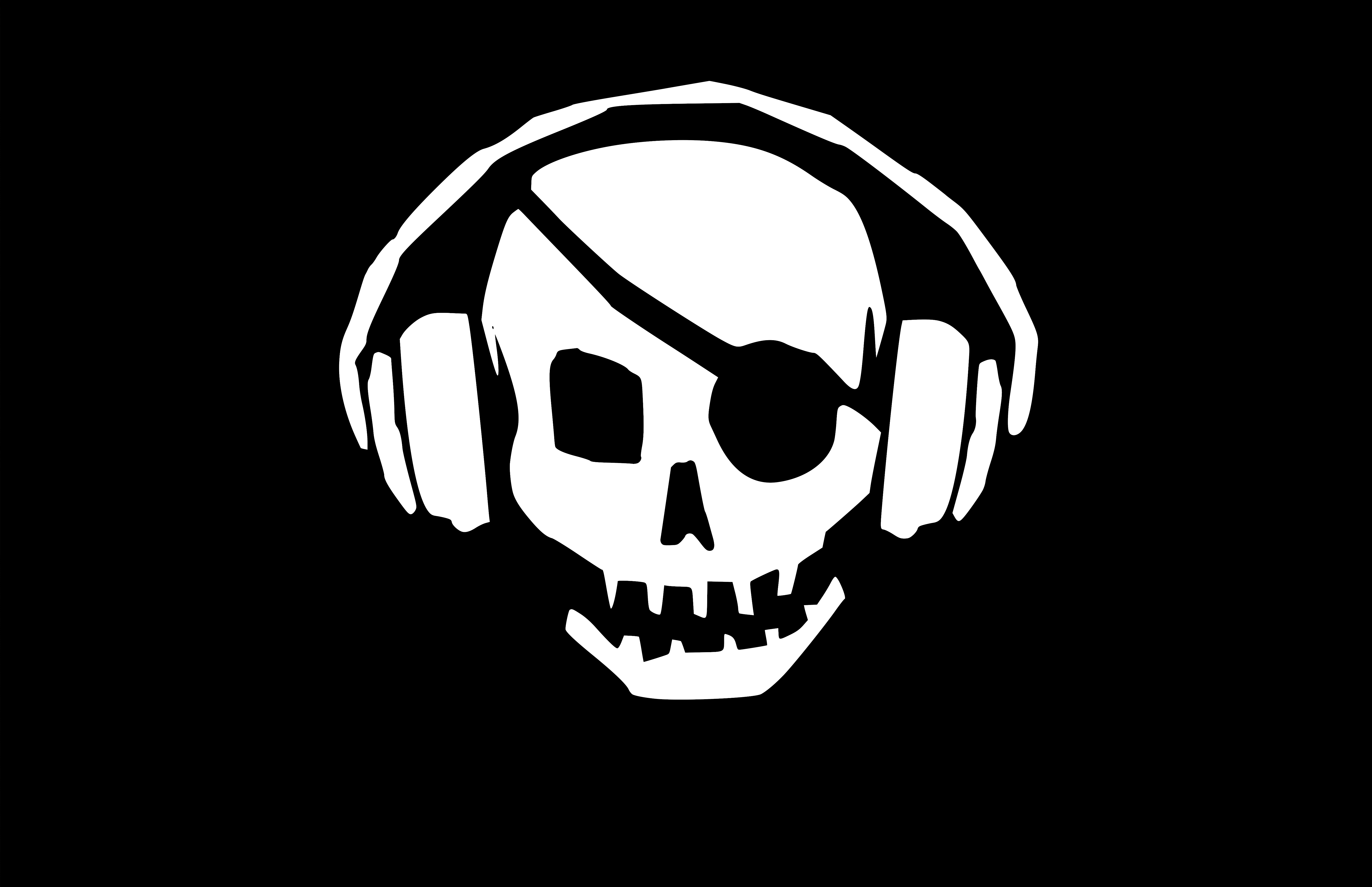 Pirate skull hacker with headphones