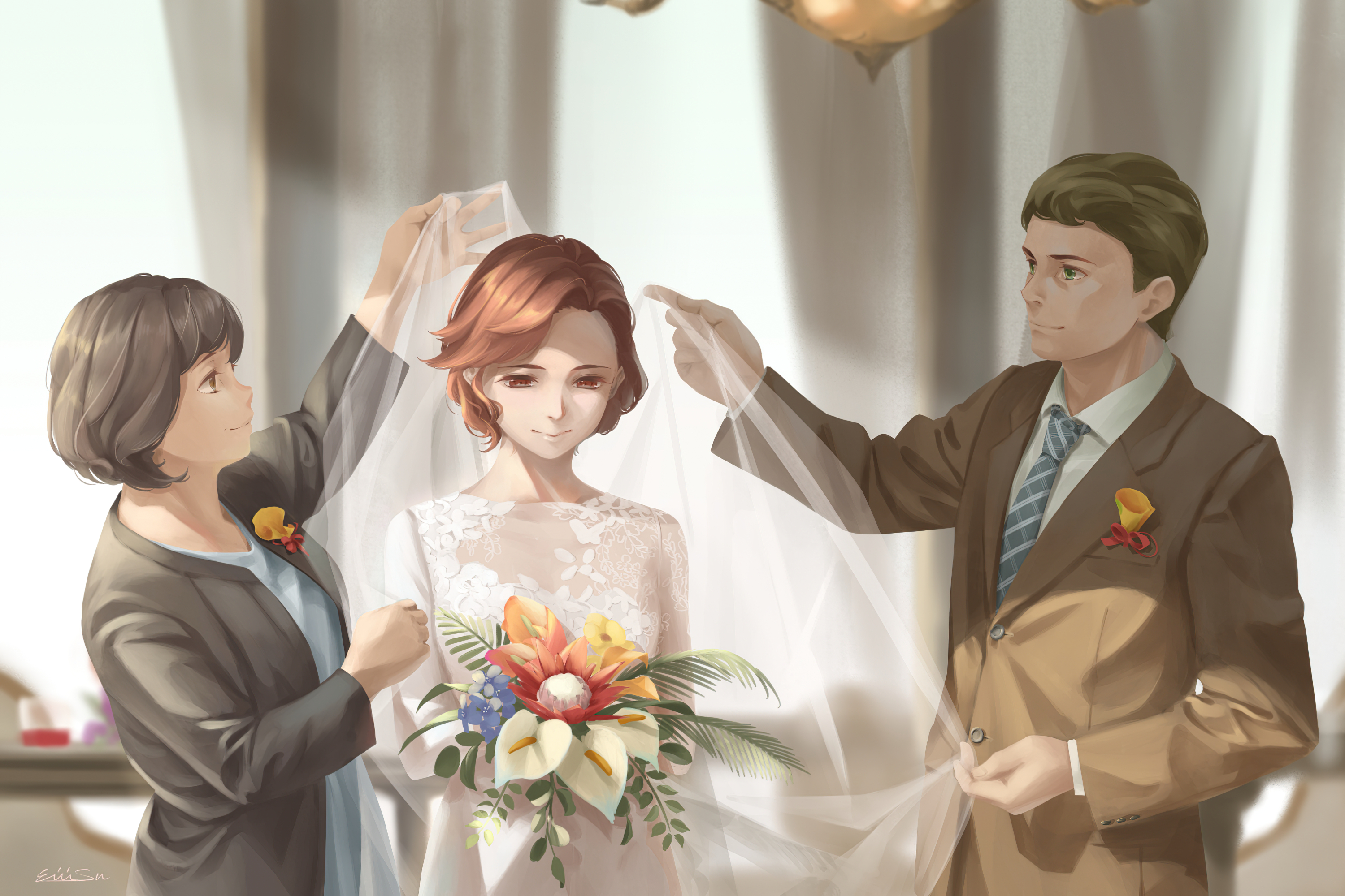 Mum and Dad Helping to put on their Daughters Wedding Veil by Eiri Su