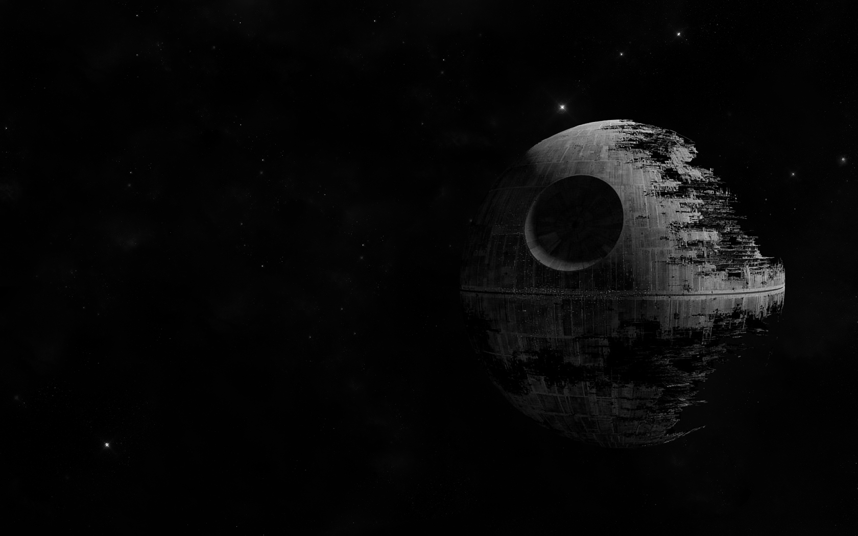The Death Star, an ultimate weapon of the Empire from Star Wars, depicted in this Sci-Fi desktop wallpaper.