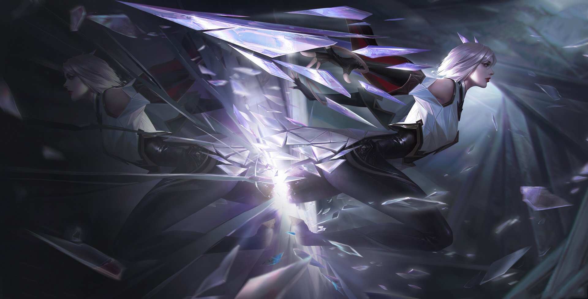 HD PC desktop wallpaper featuring a dynamic, stylized character from the video game Arena of Valor, with fragmented, glowing wings in motion.