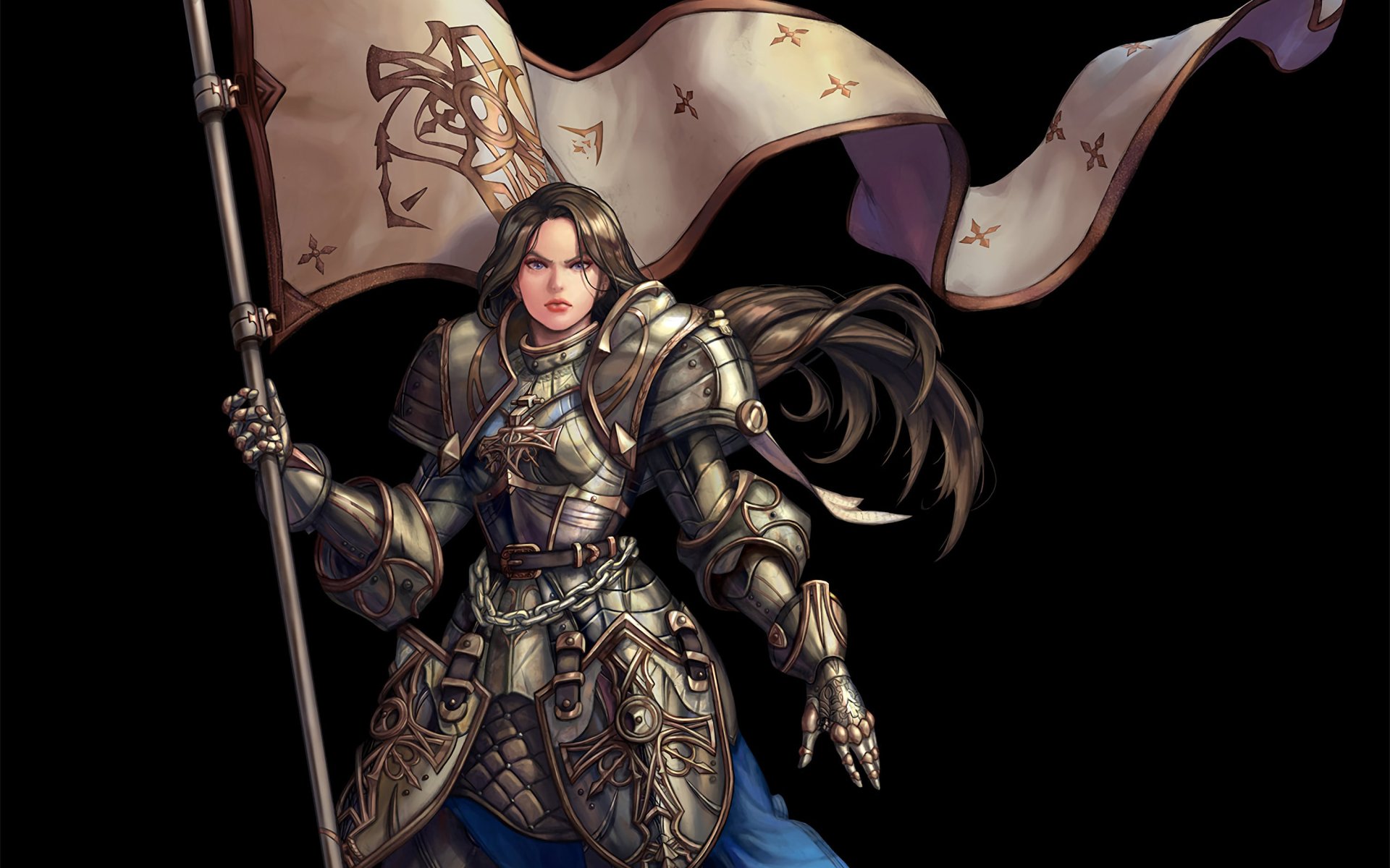 Download Brown Hair Long Hair Banner Armor Joan Of Arc Fantasy Knight