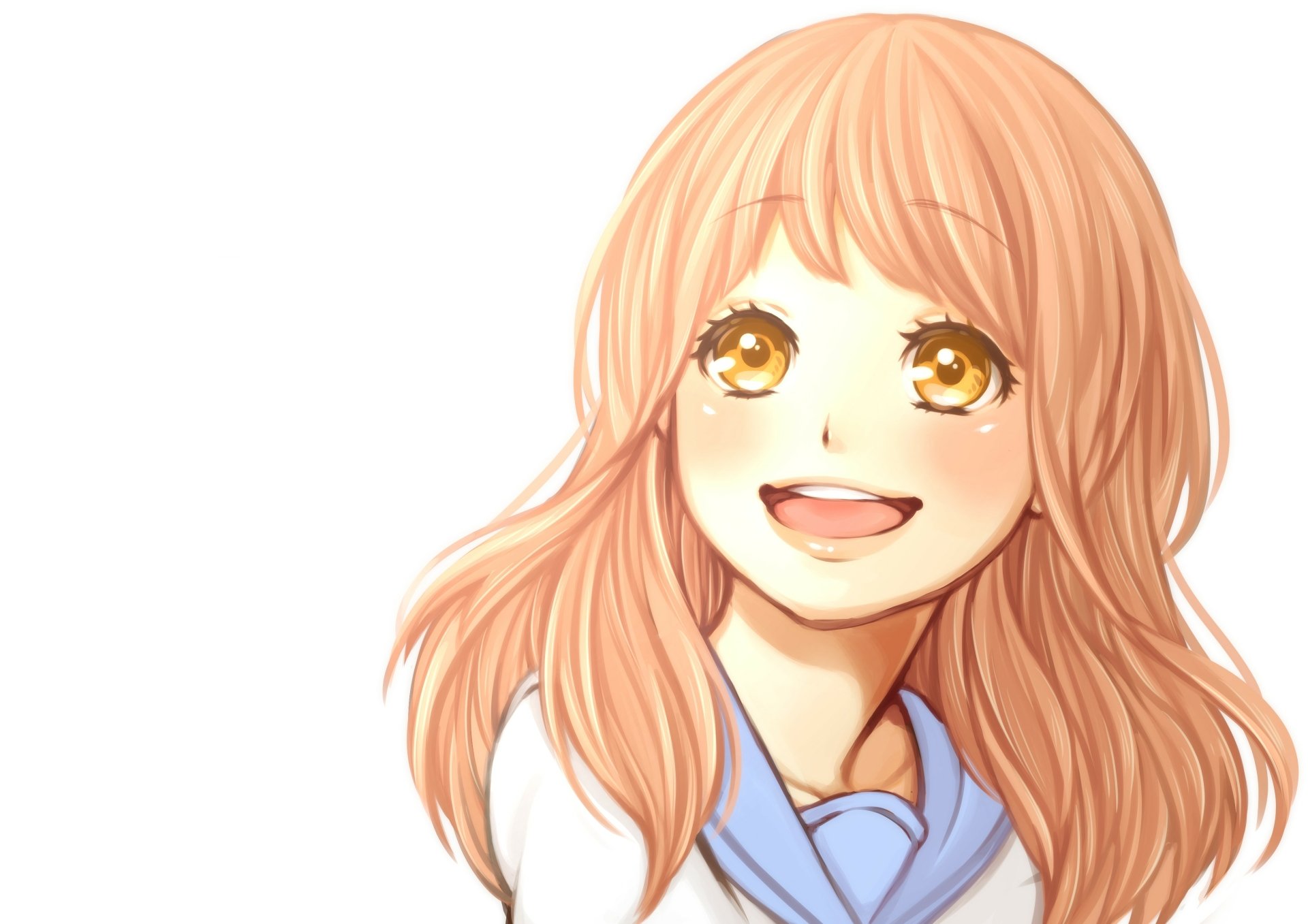 Rinko Yamato from Ore Monogatari!! anime, 4K Ultra HD PC desktop wallpaper: smiling girl with golden eyes and flowing peach hair on a soft white background.