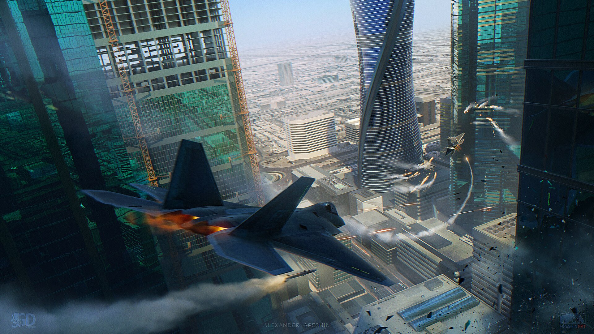 Download Jet Fighter Sci Fi Battle HD Wallpaper by Alexander Apeshin ...