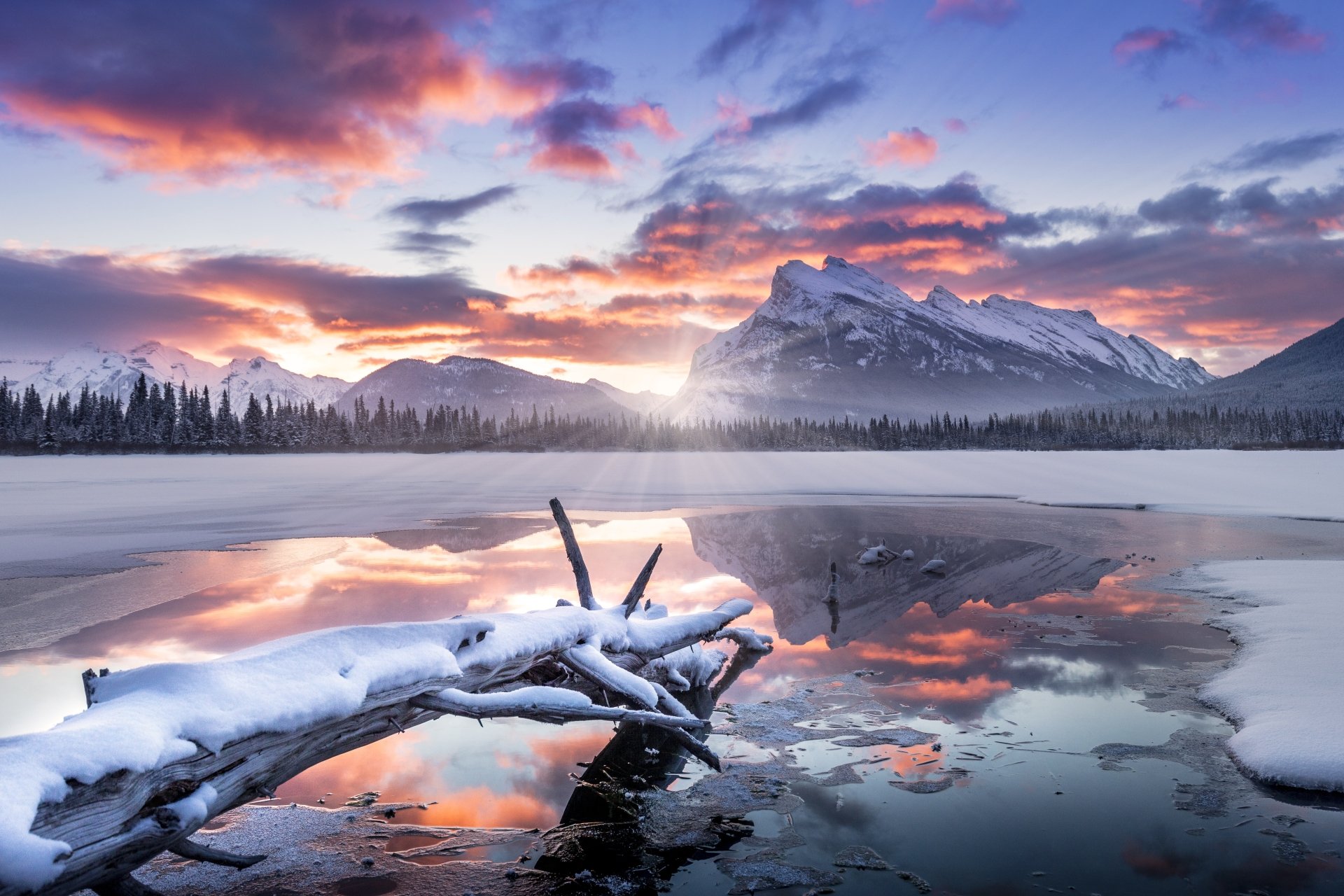 Download Canada Lake Nature Mountain Landscape Snow Sunbeam Winter ...