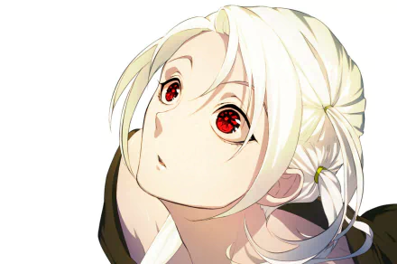 Shiro (Deadman Wonderland) portrait: pale-haired girl with red eyes gazing upward — anime HD PC desktop wallpaper/background.