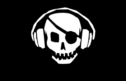 HD desktop wallpaper featuring a hacker-themed logo of a skull with an eye patch wearing headphones, set against a black background.