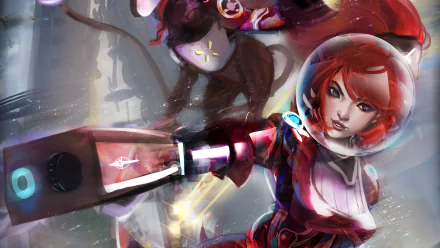 weapon red hair space suit woman warrior Sci Fi HD Desktop Wallpaper | Background Image