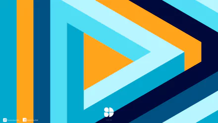 An abstract 8K Ultra HD wallpaper featuring a composition of overlapping triangular shapes in vibrant blues, oranges, and dark tones, creating a dynamic visual effect.