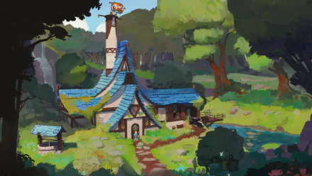 4K Ultra HD desktop wallpaper featuring a vibrant, stylized landscape from The Legend of Zelda: Breath of the Wild, showcasing a rustic house surrounded by lush greenery.