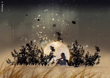 grass moon Anime girl anime girl HD Desktop Wallpaper | Background Image