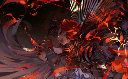 HD PC desktop wallpaper of Oda Nobunaga from Fate/Grand Order, featuring dynamic anime-style artwork with fiery red and black tones.