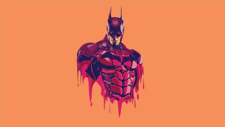 Minimalist DC Comics Batman bust with dripping pink and purple paint on an orange field — minimalist comic 4K Ultra HD PC desktop wallpaper and background.