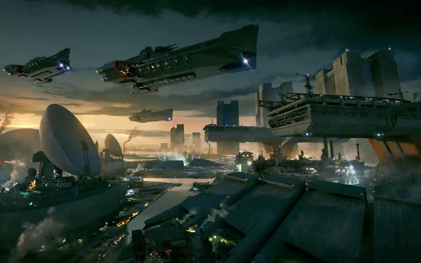 HD PC desktop wallpaper featuring a futuristic cityscape with flying ships from the video game Endless Space 2.
