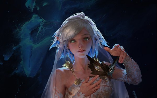 Fantasy Elf Short Hair White Hair Mask HD Wallpaper | Background Image