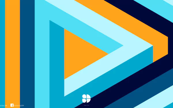 An abstract 8K Ultra HD wallpaper featuring a composition of overlapping triangular shapes in vibrant blues, oranges, and dark tones, creating a dynamic visual effect.