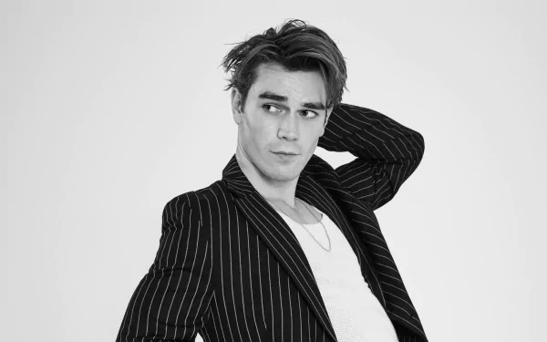suit Black & White actor New Zealander Celebrity KJ Apa HD Desktop Wallpaper | Background Image