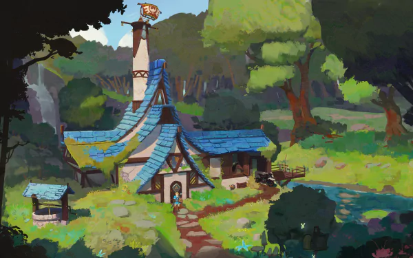 4K Ultra HD desktop wallpaper featuring a vibrant, stylized landscape from The Legend of Zelda: Breath of the Wild, showcasing a rustic house surrounded by lush greenery.