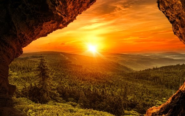Earth Cave Caves Landscape Sunset Forest Sunbeam HD Wallpaper | Background Image