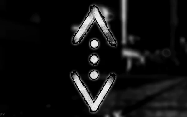 Monochrome HD PC desktop wallpaper for TV show The Pit featuring a central distressed white emblem of inverted chevrons and three vertical dots against a blurred dark background.