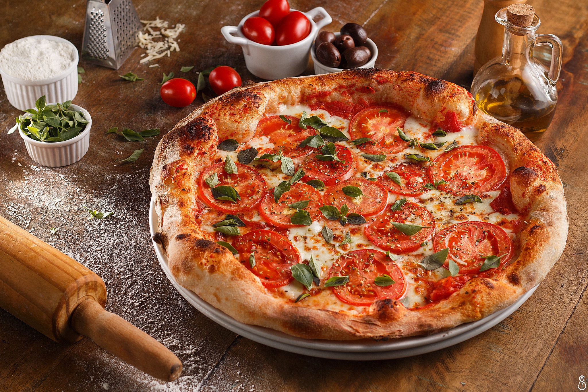 Download Still Life Tomato Food Pizza HD Wallpaper