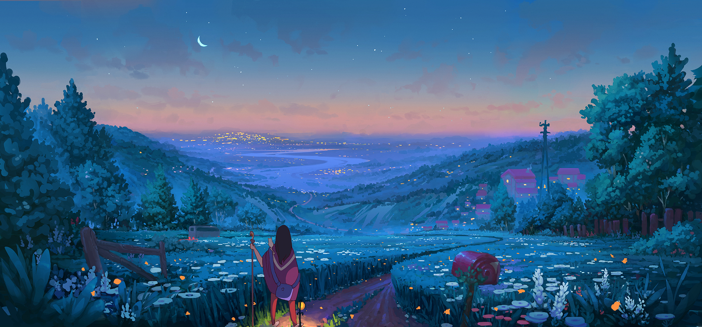 Anime Girl on Scenic Night by Gydwin