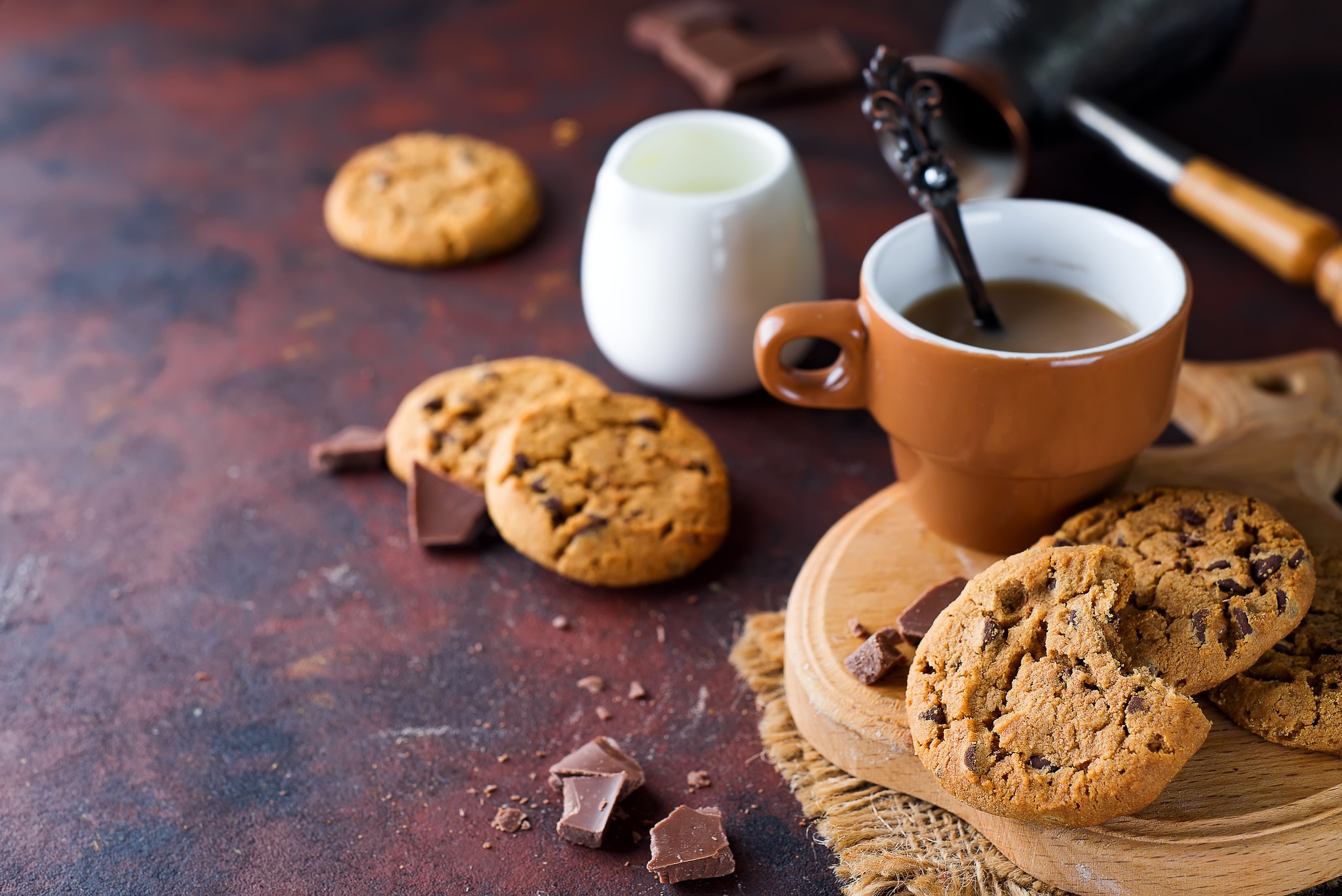 Coffee and Chocolate chip cookies HD Wallpaper | Background Image