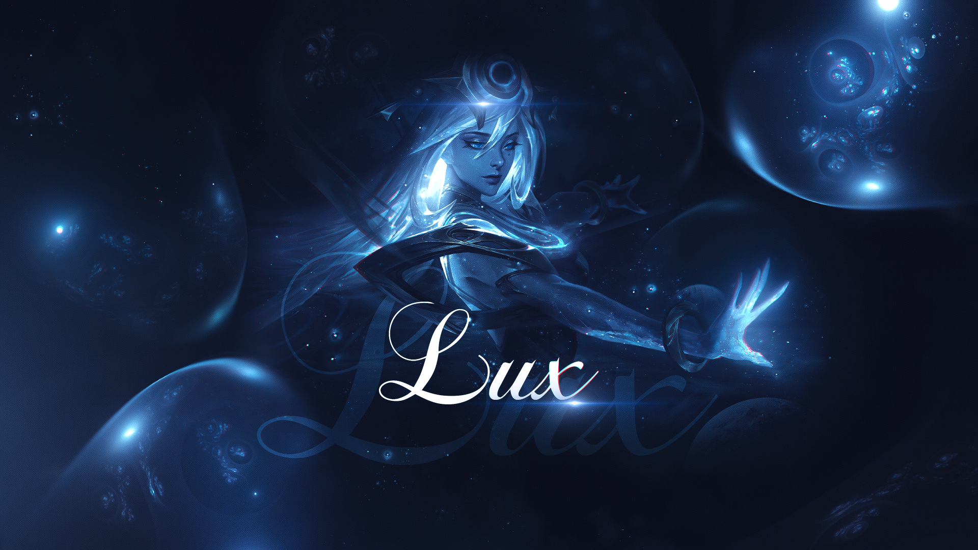 4K Ultra HD desktop wallpaper of Lux from League of Legends, showcasing her glowing magical aura in a dark, mystical setting from the video game.