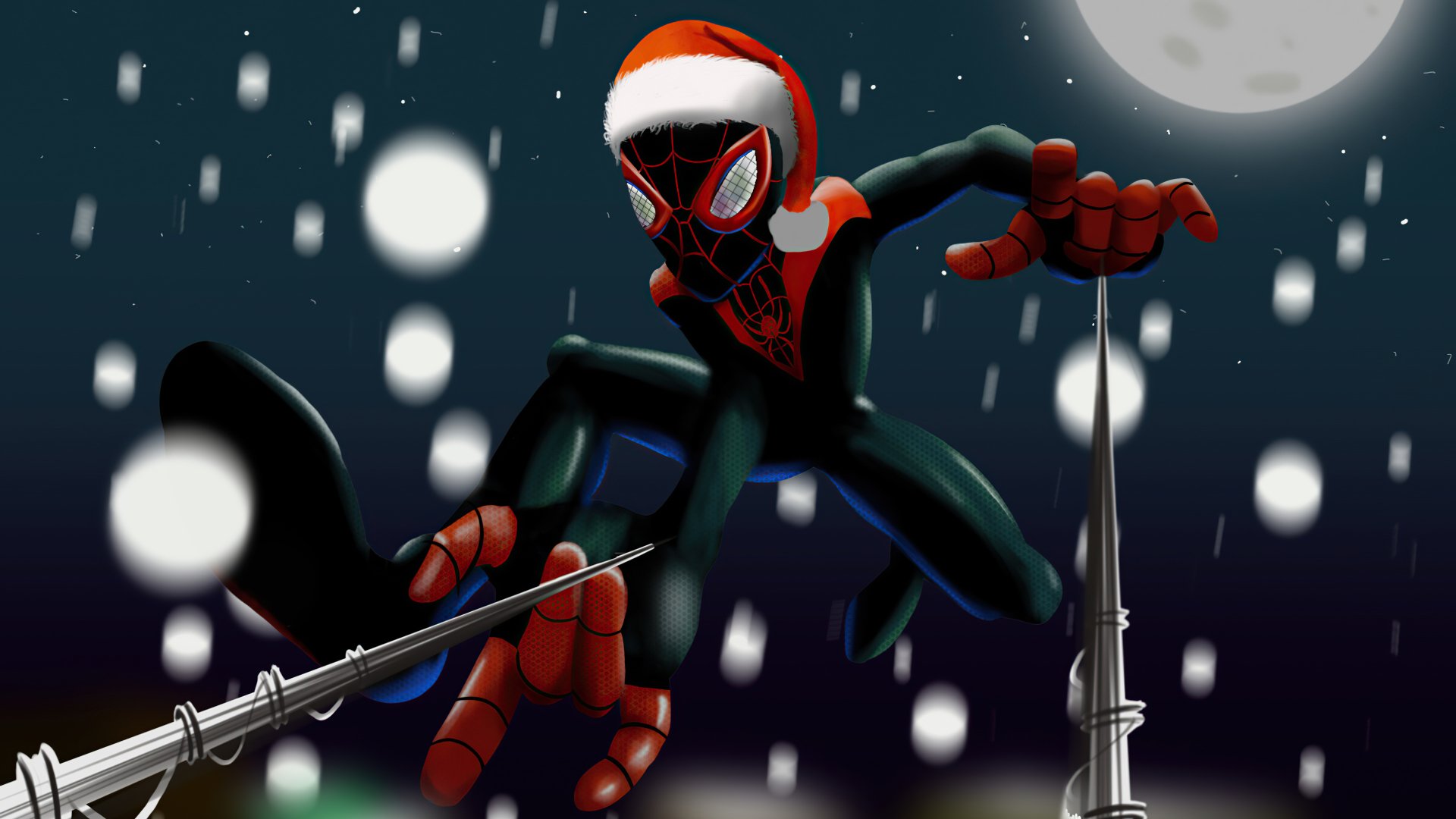 Download Santa Hat Miles Morales Spider Man Movie Spider-Man: Into The Spider-Verse 4k Ultra HD Wallpaper by Tafari Mosi