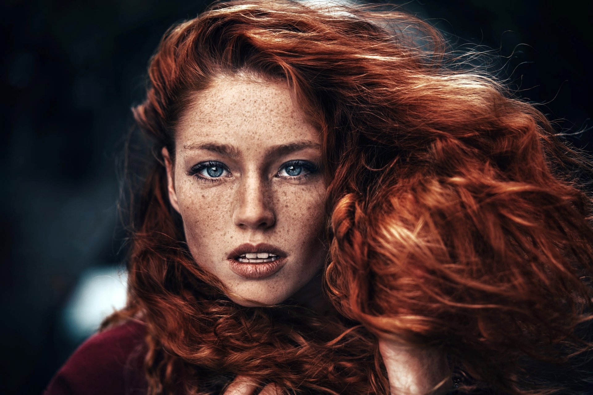 Download Redhead Freckles Blue Eyes Face Woman Model HD Wallpaper by Felix Barjou