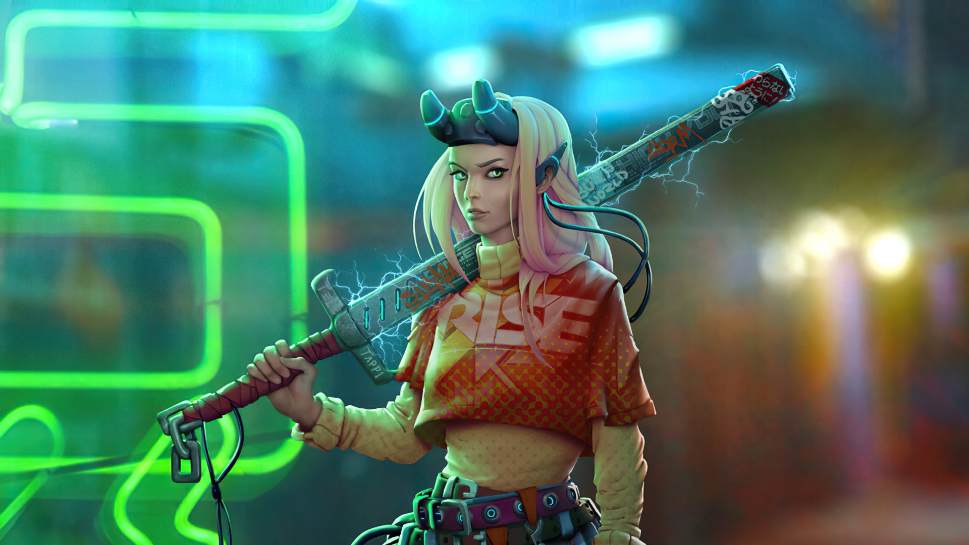 Download Sword Green Eyes Blonde Woman Warrior Sci Fi HD Wallpaper ...