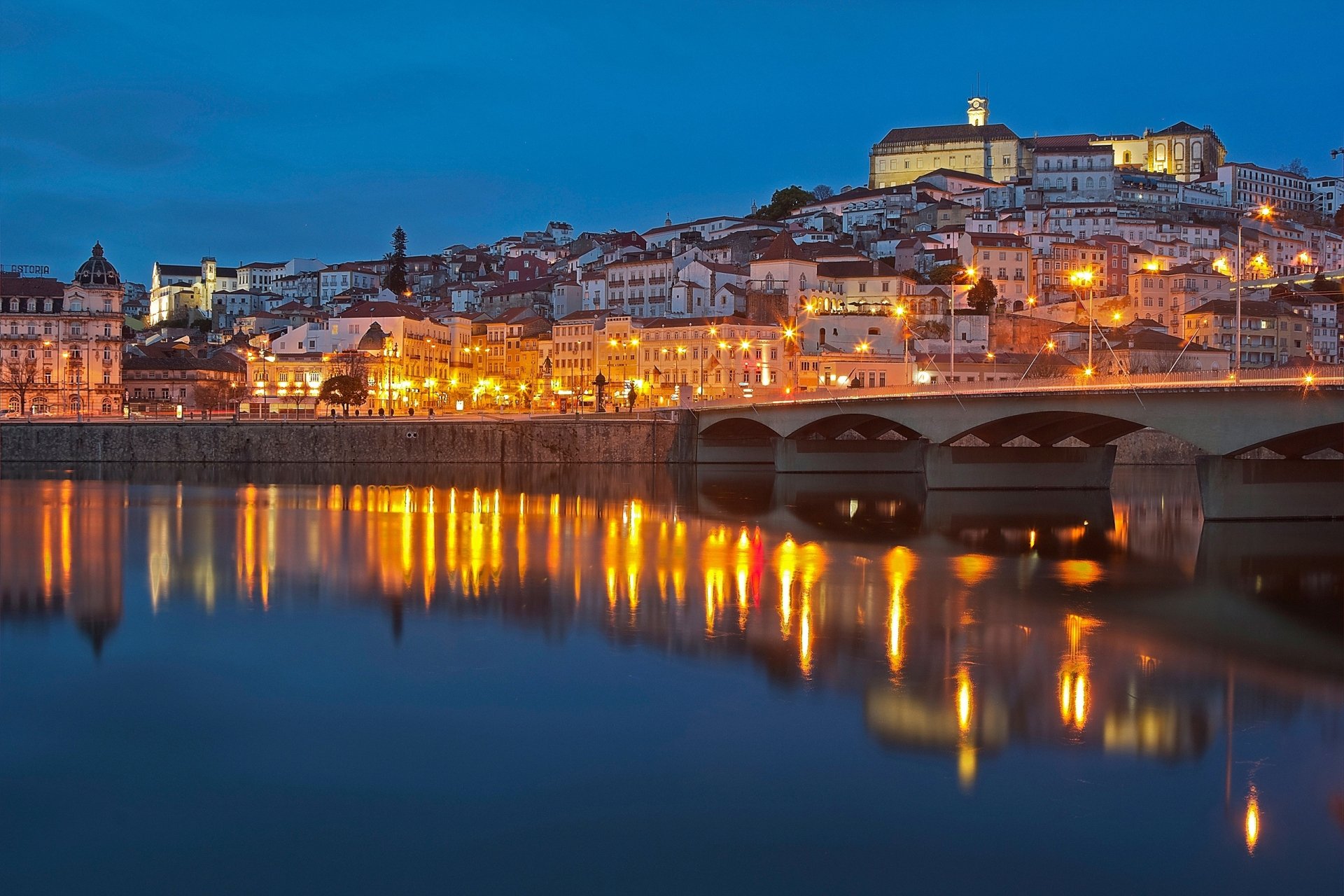 Mondego Nights Coimbra Portugal Bridge 2K Quad HD Wallpaper 