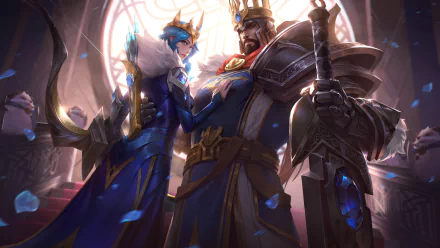 Ashe (League Of Legends) Tryndamere (League of Legends) crown blue eyes weapon armor sword video game League Of Legends HD Desktop Wallpaper | Background Image