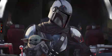 Grogu and The Mandalorian from the Star Wars TV show, featured in a detailed 4K Ultra HD desktop wallpaper showcasing the iconic characters together.