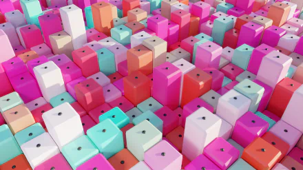 HD desktop wallpaper featuring a colorful, abstract 3D grid of variously sized and colored blocks, creating a vibrant and dynamic background.