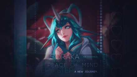 4K Ultra HD PC desktop wallpaper of Soraka from the video game League of Legends — teal-haired, horned champion in soft blue light, serene cinematic portrait.